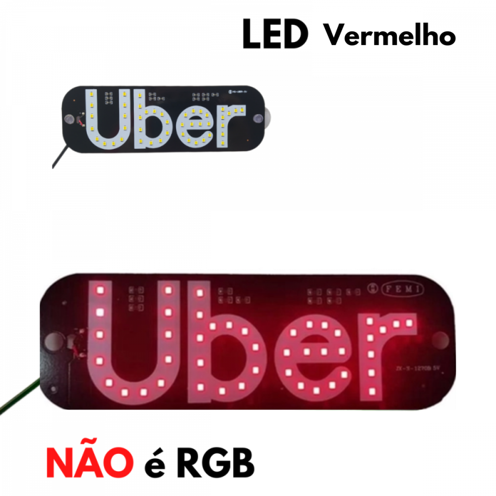Placa UBER Painel Letreiro Luminoso LED Vidro Para-brisa KA-1129 / AL-1138