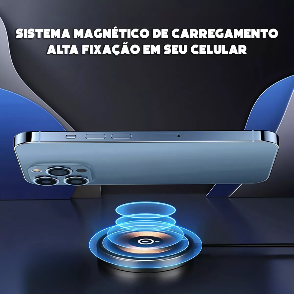 Carregador Magnético Por Indução 15W Carregamento Turbo USB Conector TIPO-C Eletromex EL-2906