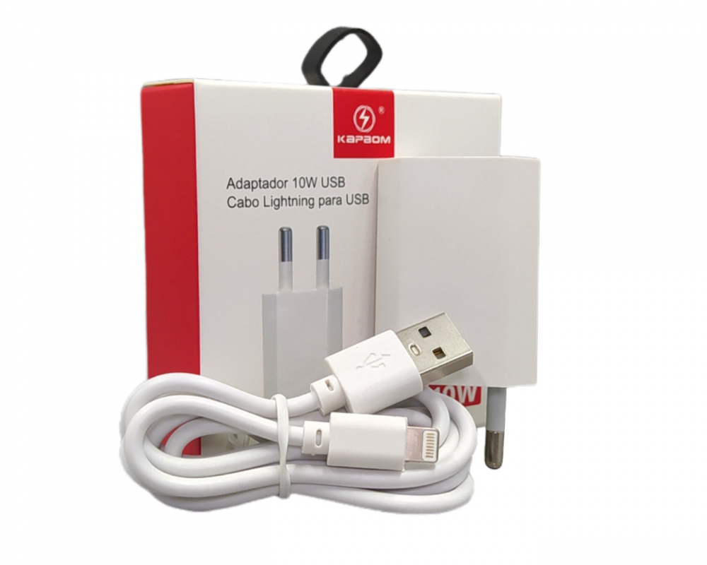 Carregador Completo 12W Cabo Móvel Lightning 1 Metro Kapbom KA-5007-5G