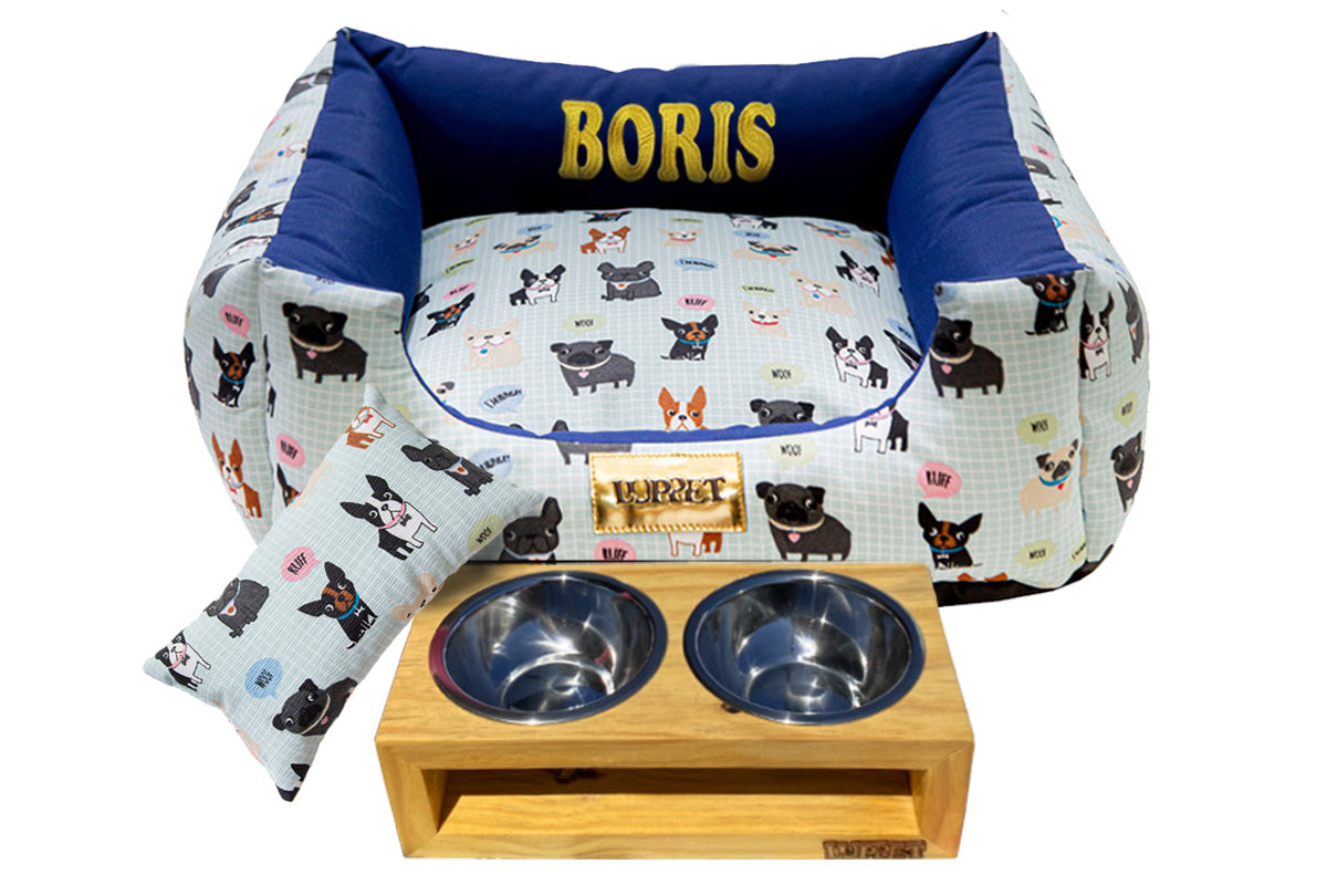 Kit Enxoval Luxo para Cachorro 100% Impermeavel Luvén- Azul Cachorrinho M