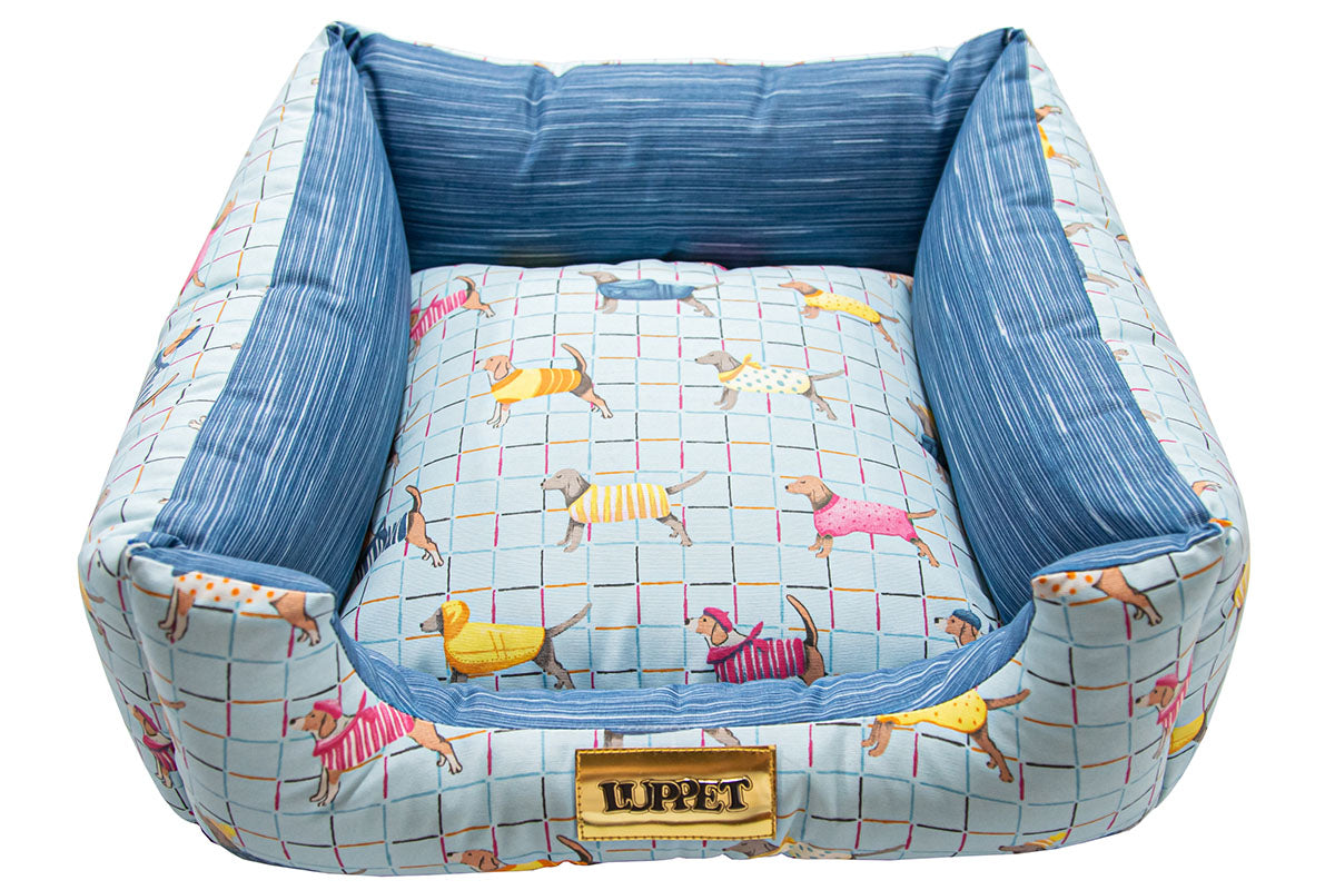 Cama para Cachorro Quadrada Impermeavel Luvén- Azul Pets Tamanho M