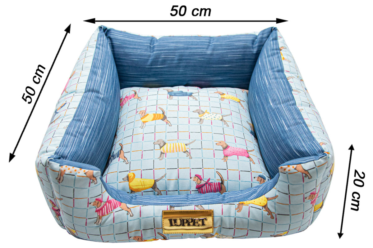 Cama para Cachorro Quadrada Impermeavel Luvén- Azul Pets Tamanho M
