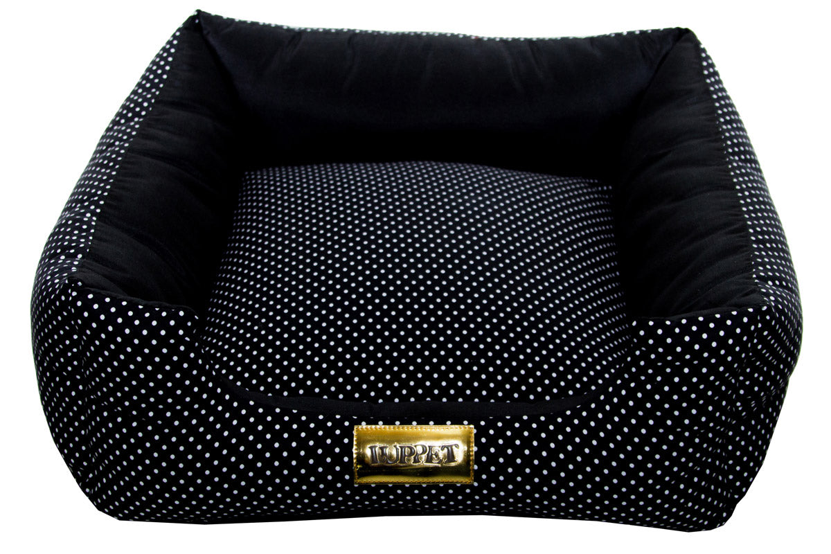 Cama Quadrada para Cachorro ou Gato Luvén- Luxo Preto Poa Tamanho G