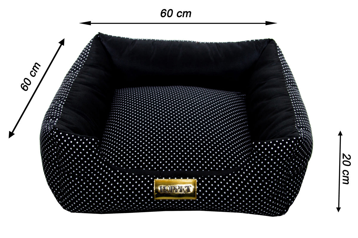Cama Quadrada para Cachorro ou Gato Luvén- Luxo Preto Poa Tamanho G