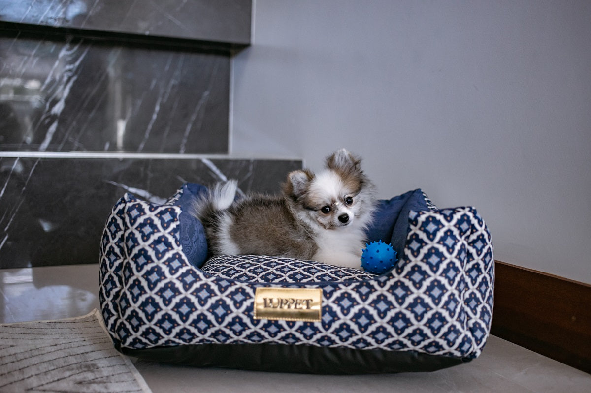 Cama Quadrada para Cachorro ou Gato Luppet Marinho Geometrico Tamanho:G